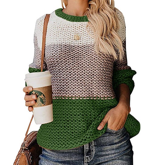 Bold Knit Contrast Color Round Neck Sweater Image 1