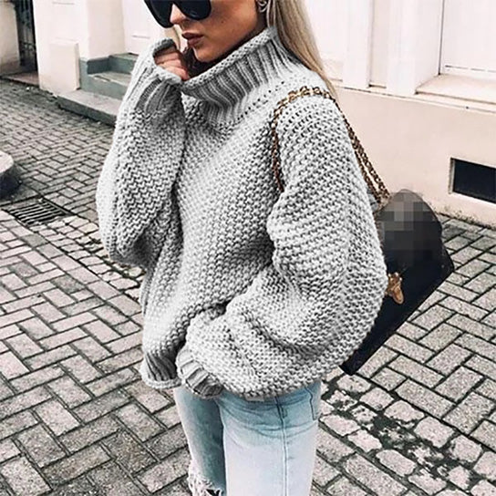 Oversize Bold Knit High Neck Sweater Image 4