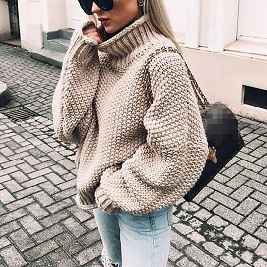 Oversize Bold Knit High Neck Sweater Image 8