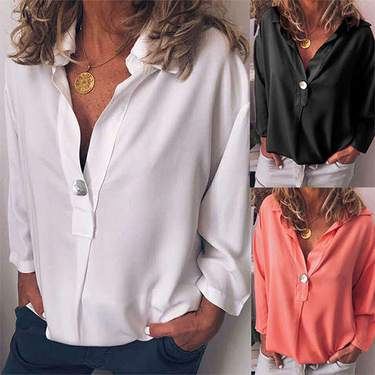 V Neck Chiffon Blouse in 4 Colors Image 1