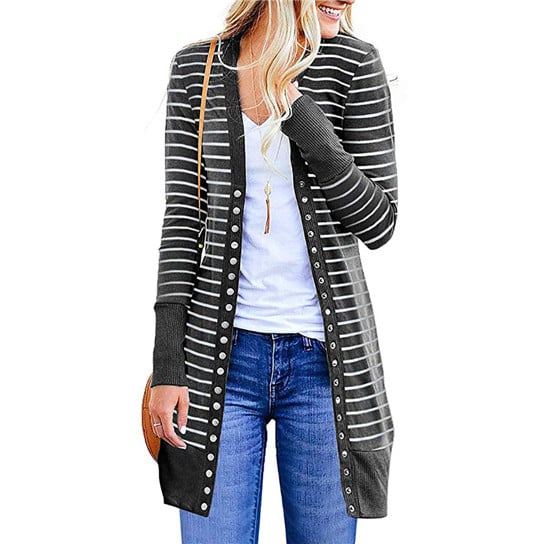 Striped Long Cardigan in 6 Colors Image 1