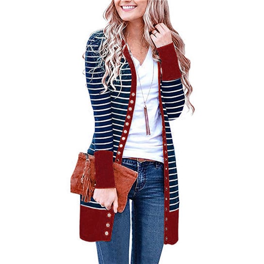 Striped Long Cardigan in 6 Colors Image 1