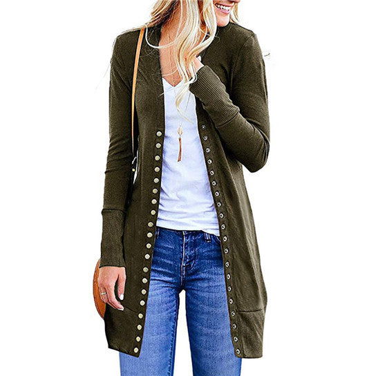 Button Down Long Slim Cardigan Image 9