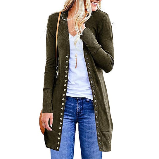 Button Down Long Slim Cardigan Image 1