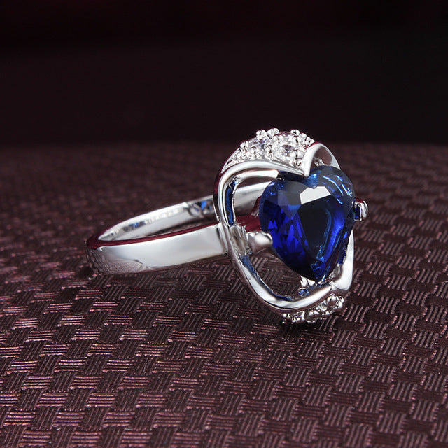 Love Sapphire Hand Jewelry Popular style Platinum Ring Artificial zircon Ring Image 2