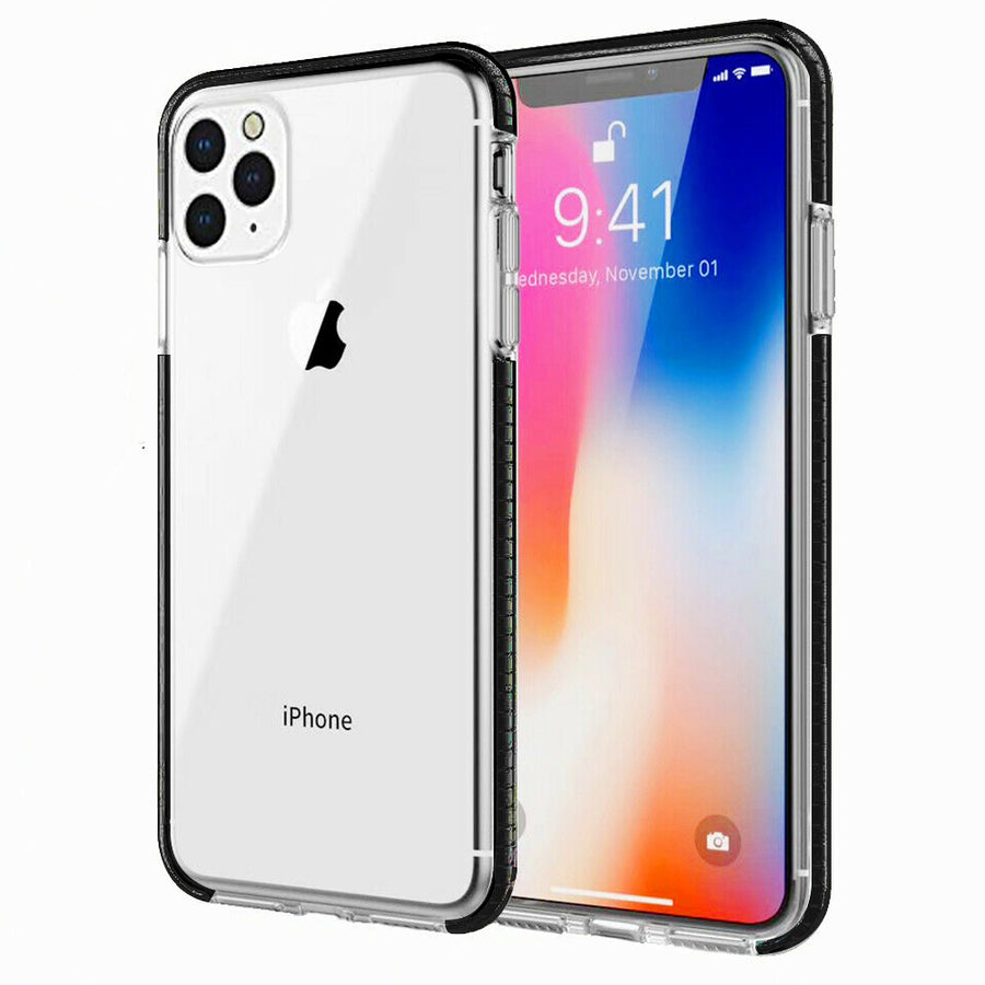 For Apple iPhone 11 Pro Max Full Body Clear TPU Bumper Shockproof Protective Hybrid Case Cover - Black Image 1