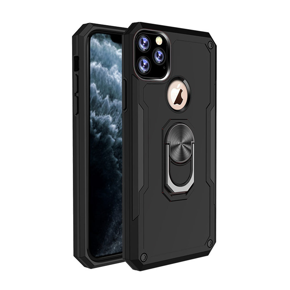 For Apple iPhone 11 Pro Max Magnetic car Mount Hybrid Shockproof Tough Ring Stand Case Cover - Black Image 1