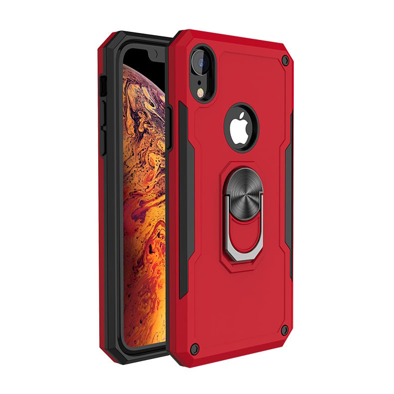 For Apple iPhone XS / Apple iPhone X Magnetic car Mount Hybrid Shockproof Tough Ring Stand Case Cover - Black Image 1