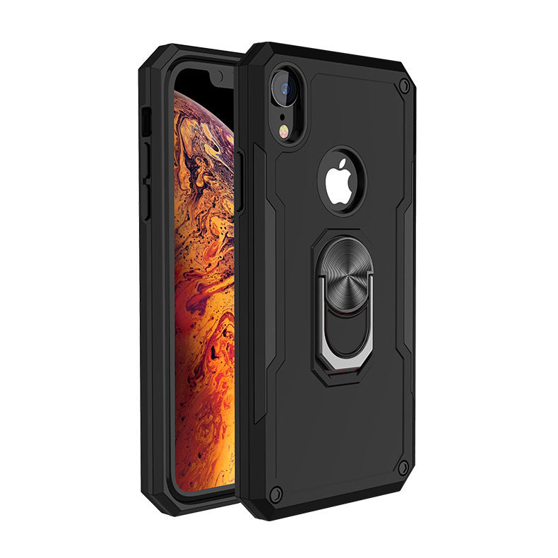 For Apple iPhone XS Max Magnetic car Mount Hybrid Shockproof Tough Ring Stand Case Cover - Black Image 1