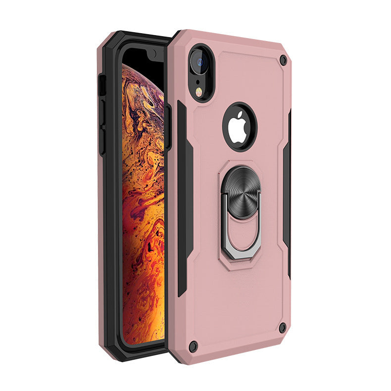 For Apple iPhone XS Max Magnetic car Mount Hybrid Shockproof Tough Ring Stand Case Cover - Black Image 1