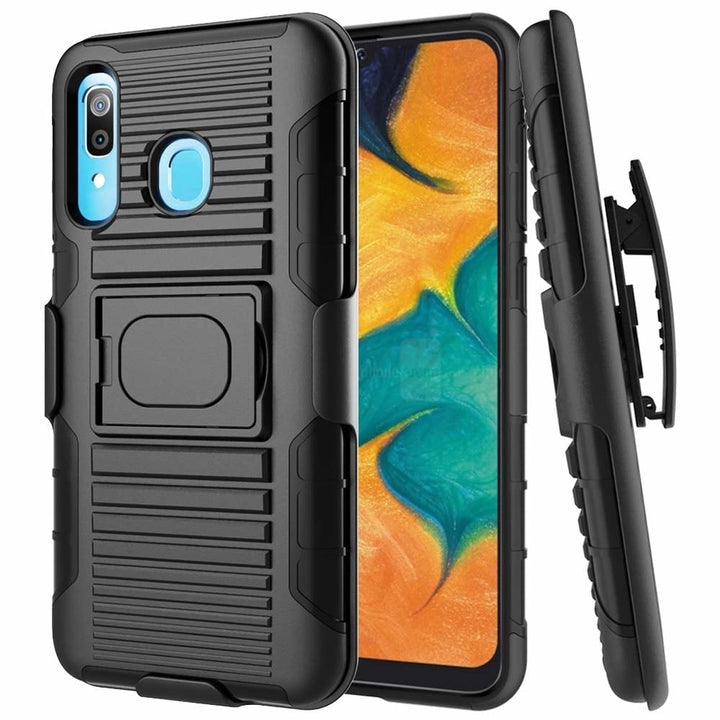 Samsung Galaxy A20 SM-A205 Magnetic Holster Case Cover Black Armor Belt Clip Image 1