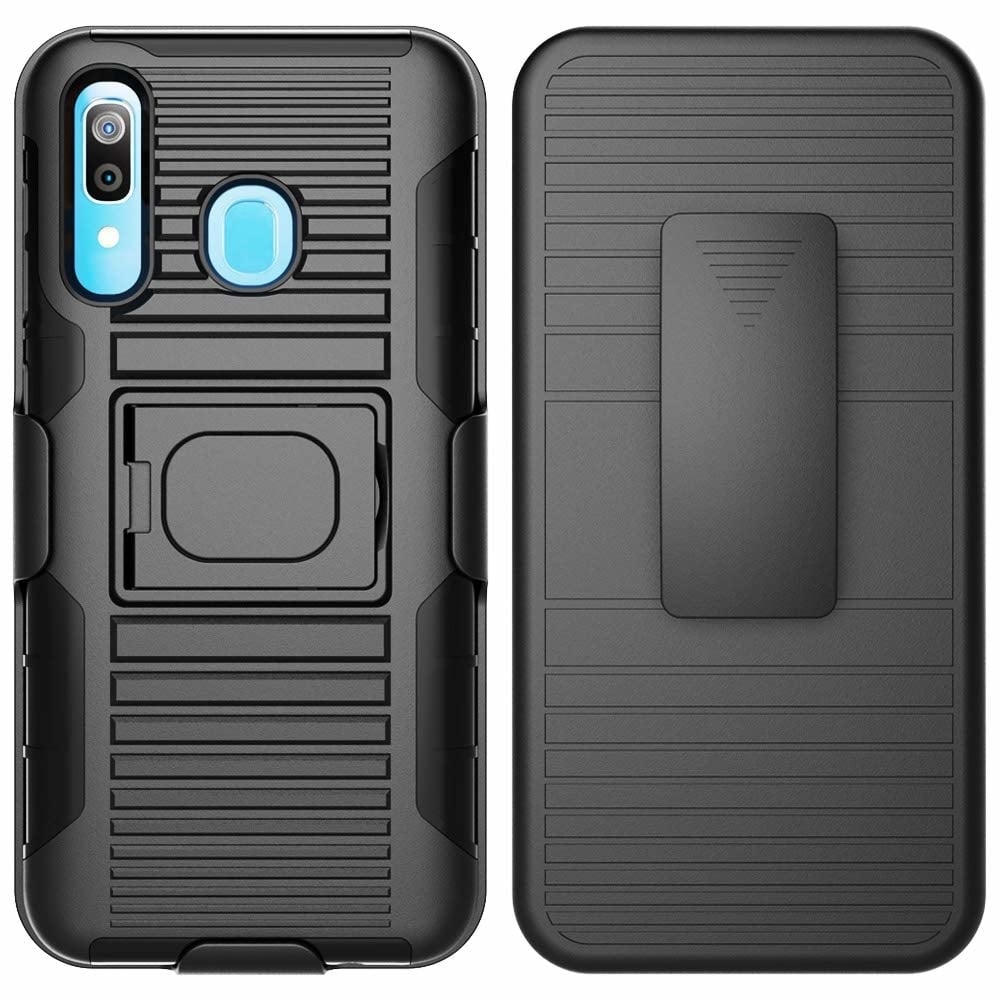 Samsung Galaxy A30 Magnetic Holster Armor Case Belt Clip Stand Black 2-in-1 Image 3