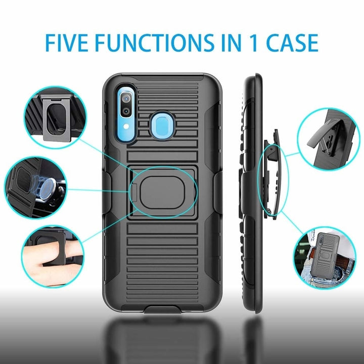 Samsung Galaxy A30 Magnetic Holster Armor Case Belt Clip Stand Black 2-in-1 Image 4