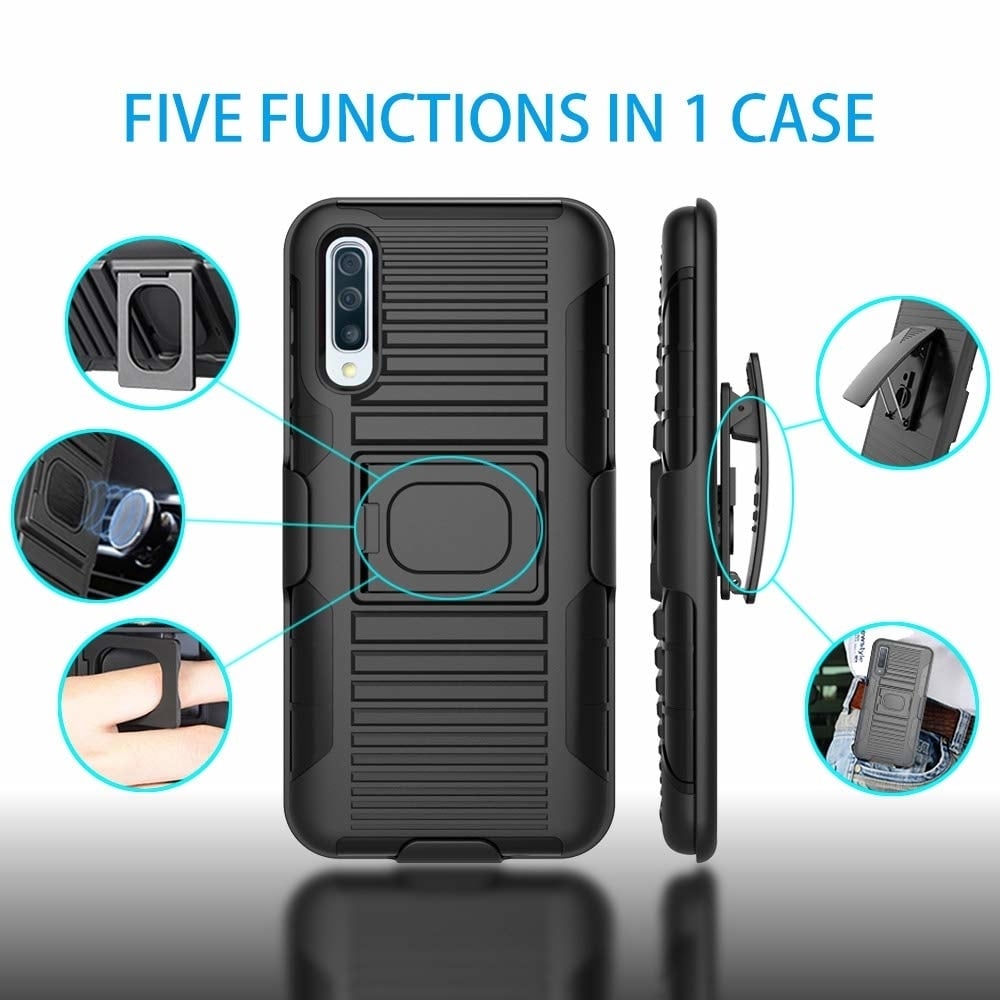 Samsung Galaxy A50 SM-A505 Magnetic Holster Belt Clip Case Cover Black Armor Image 2