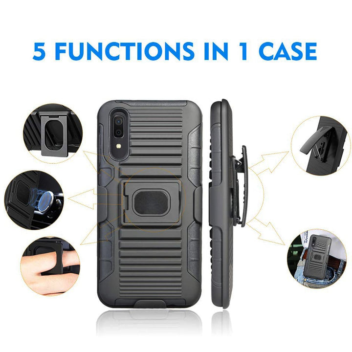 Samsung Galaxy M10 Holster Case Black Armor Clip Cover Dual Layer 360 Rotate Image 4