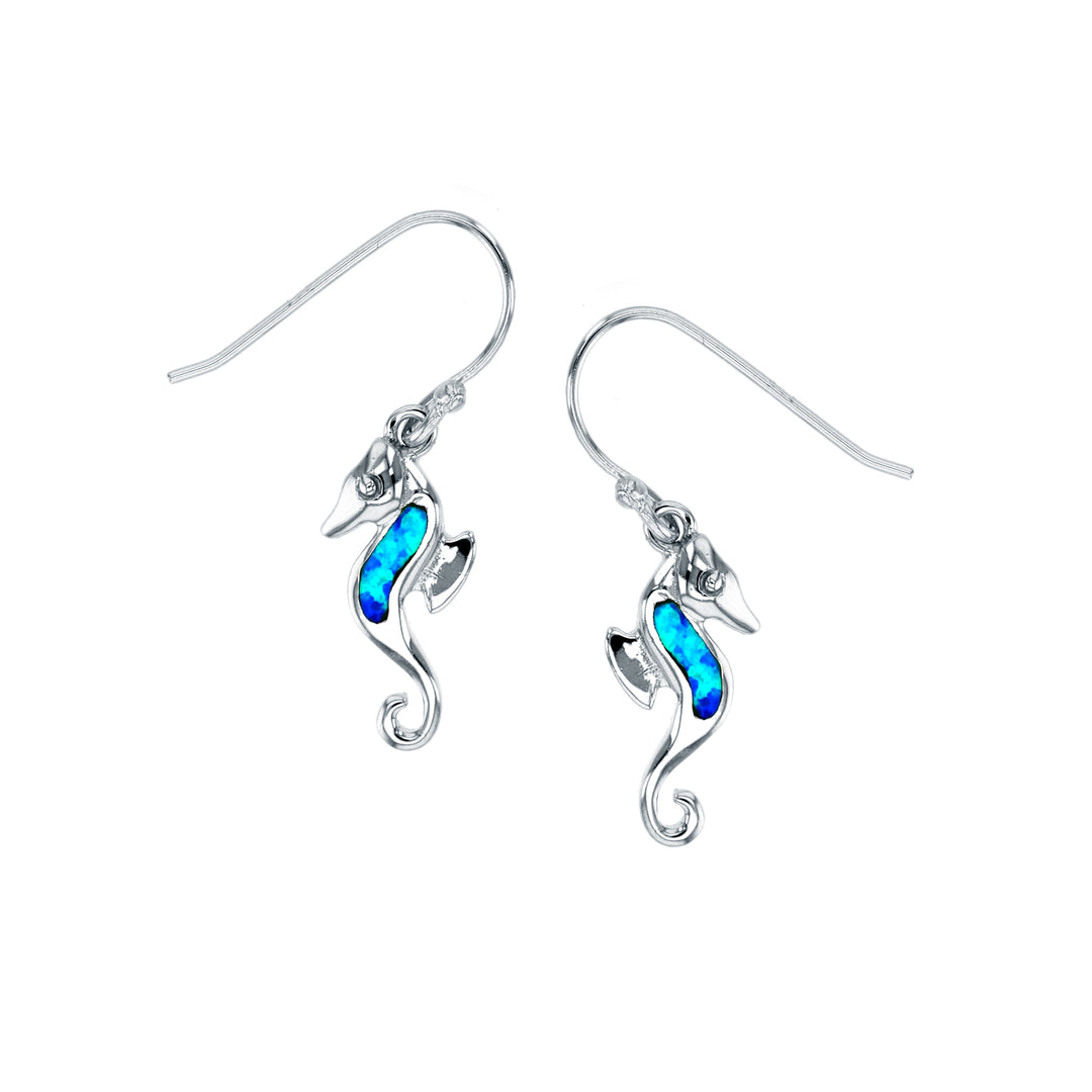 Sterling Silver Blue Opal Sea Horse Earring Image 1