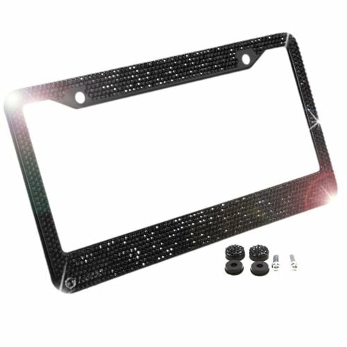 Zone Tech Metal License Plate Frame Bling Rhine Stones Black Crystal Diamond Image 1