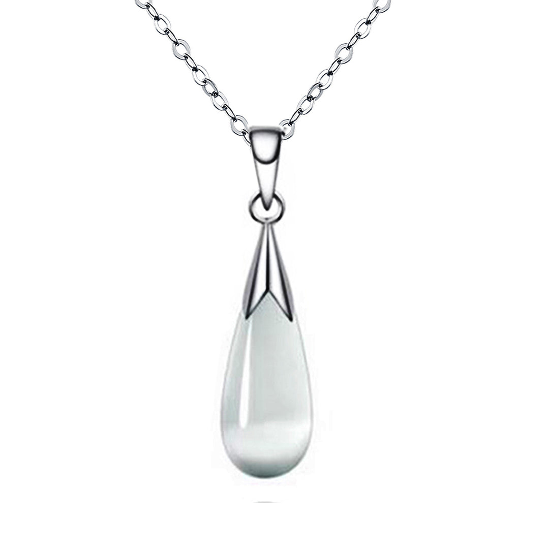 Water-Drop Moonstone Pendant Necklace and Dangle Earrings Set For Women Image 4