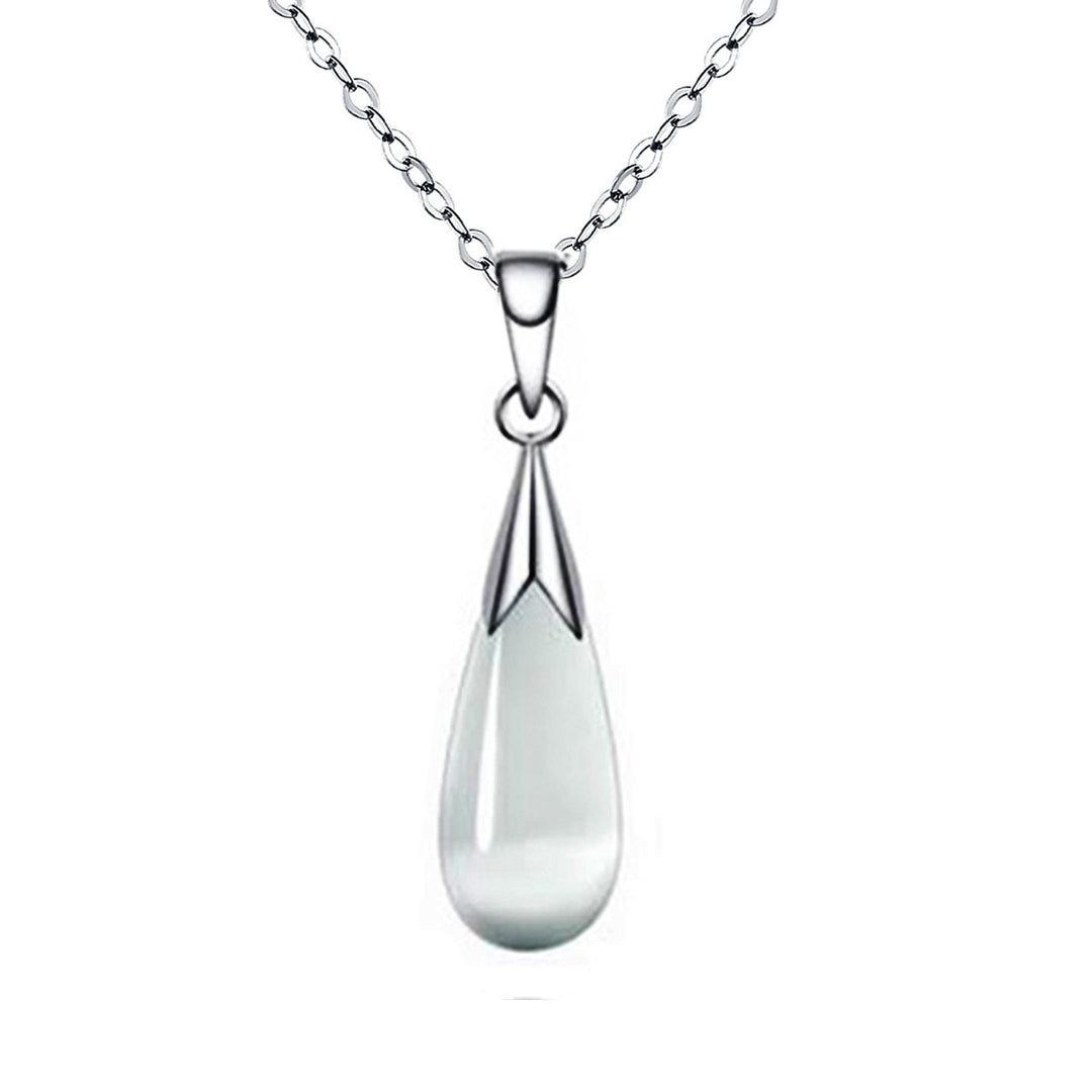 Water-Drop Moonstone Pendant Necklace and Dangle Earrings Set For Women Image 1