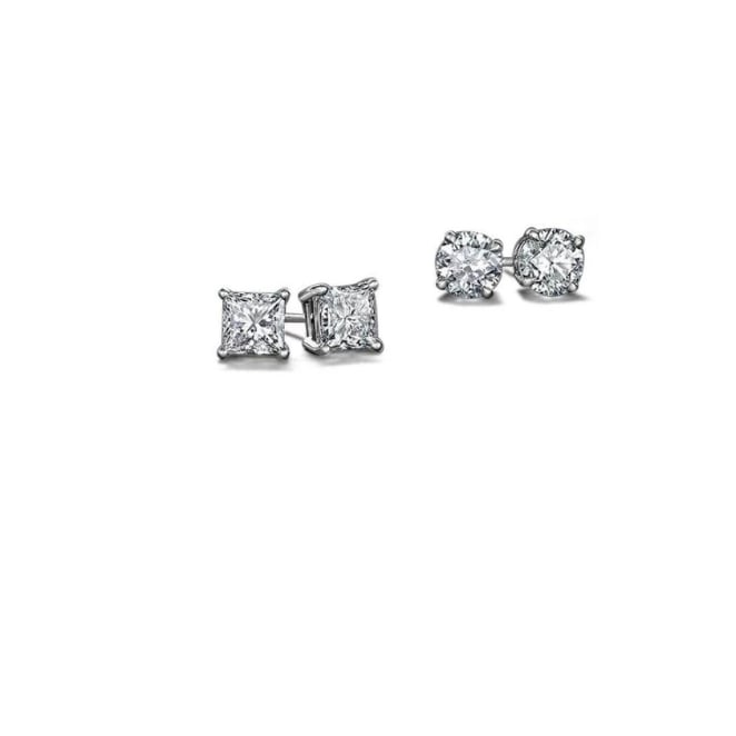 White Gold Filled High Polish Finsh  Round and Princess Stud Earring Set (2 Pairs) Image 1