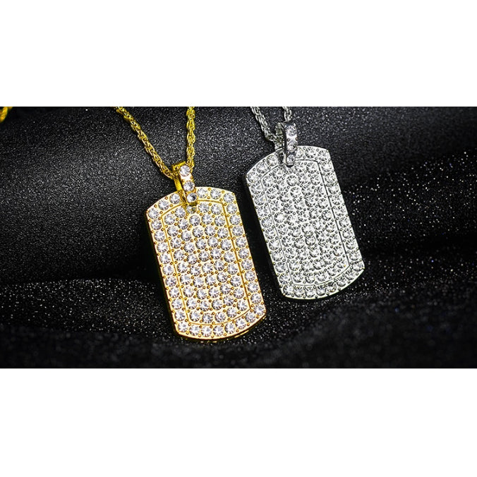 Gold Filled High Polish Finsh  Mens Pendant Filled Iced Out Micro-Pava Gold Color Charm Square Tag Necklace With Chain Image 1