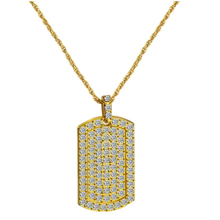 Gold Filled High Polish Finsh  Mens Pendant Filled Iced Out Micro-Pava Gold Color Charm Square Tag Necklace With Chain Image 3