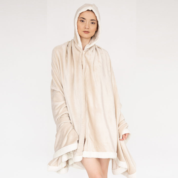 Ultra-Soft Snuggle Hooded Blanket Robe with Sherpa Trim Image 1