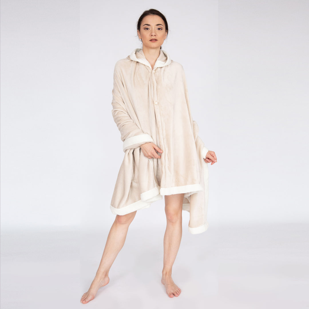 Ultra-Soft Snuggle Hooded Blanket Robe with Sherpa Trim Image 6