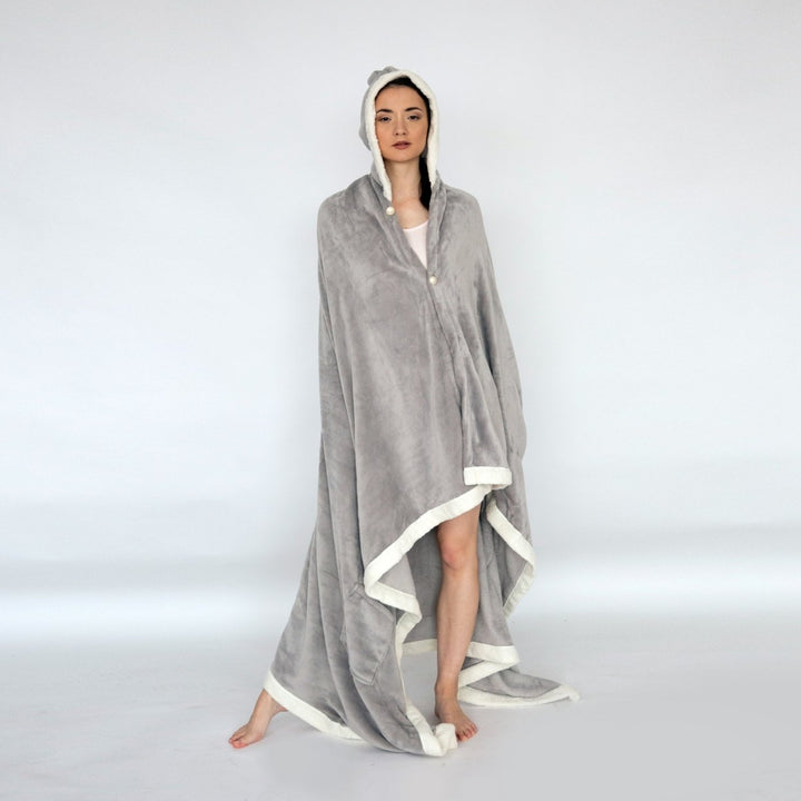 Ultra-Soft Snuggle Hooded Blanket Robe with Sherpa Trim Image 1