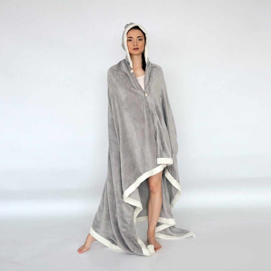 Ultra-Soft Snuggle Hooded Blanket Robe with Sherpa Trim Image 4