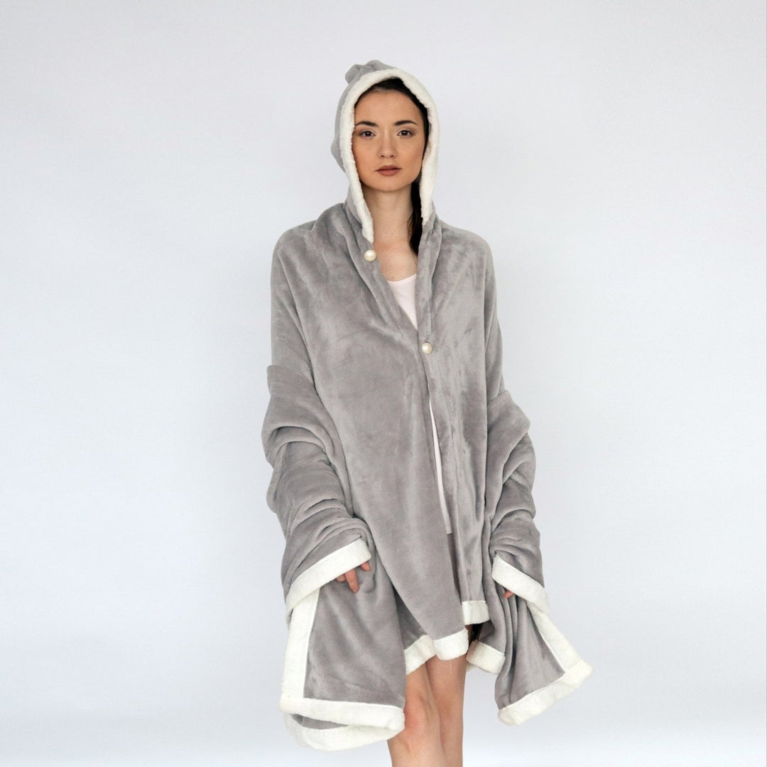 Ultra-Soft Snuggle Hooded Blanket Robe with Sherpa Trim Image 7