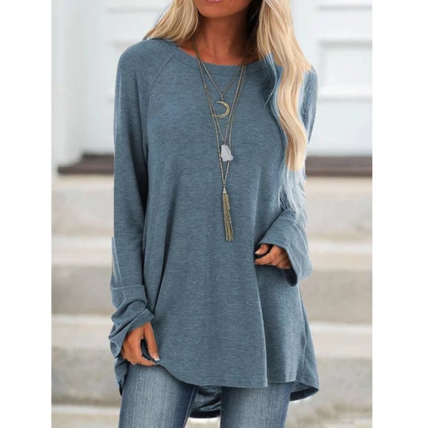 Gray Cotton Casual Crew Neck Solid Shirts and Tops Image 1