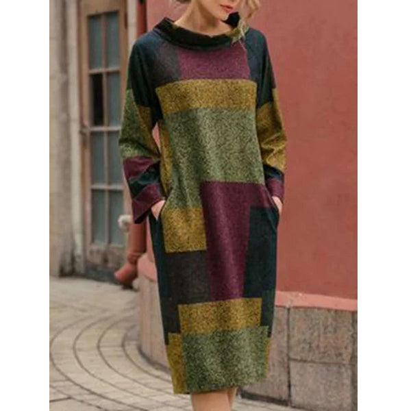 Pockets Stand Collar Women Dresses Going Out Geometric Dresses Image 2