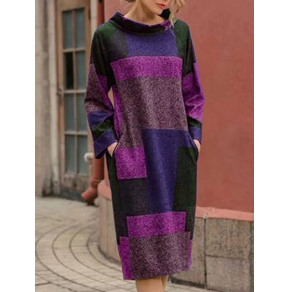 Pockets Stand Collar Women Dresses Going Out Geometric Dresses Image 3