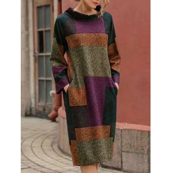 Pockets Stand Collar Women Dresses Going Out Geometric Dresses Image 4