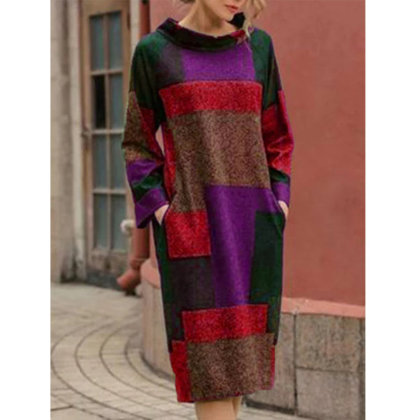 Pockets Stand Collar Women Dresses Going Out Geometric Dresses Image 4