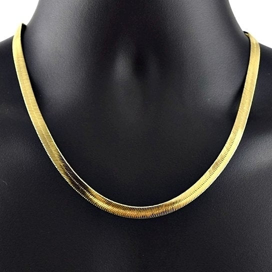 Flat Herringbone Chain Necklace Unisex 14K Gold High Polish Finish Image 1
