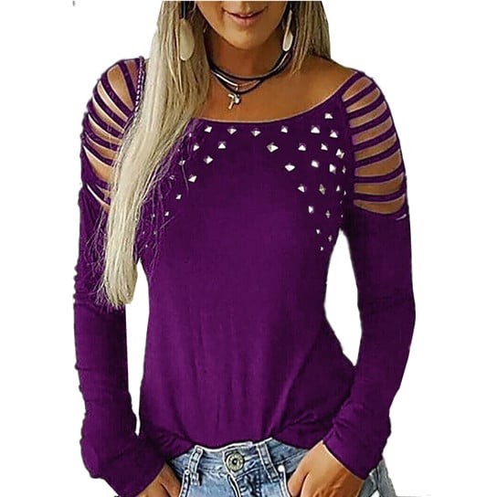 Cut Out Shoulder Sleeve Soft Comfy Shirt Image 3