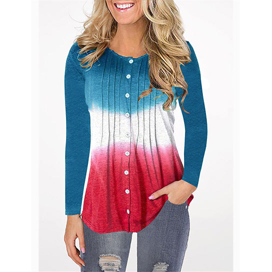 Simple Pleated Gradient Color Blouse Image 4