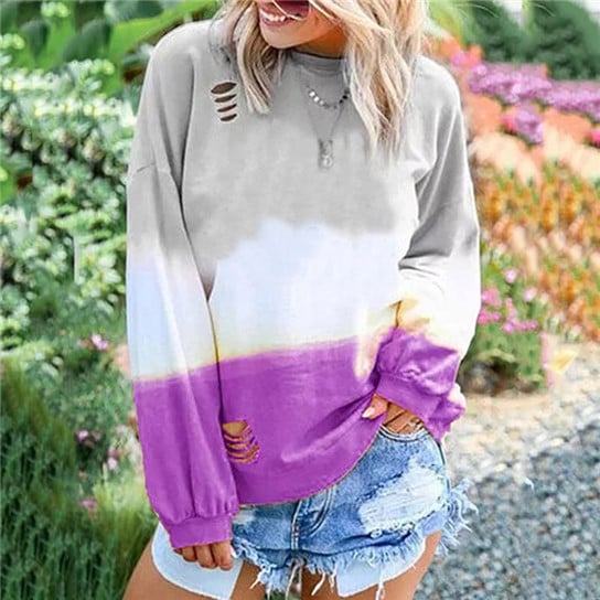 Gradient Contrast Color Round Neck Pullover Image 1