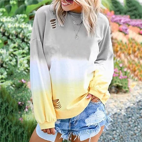 Gradient Contrast Color Round Neck Pullover Image 1