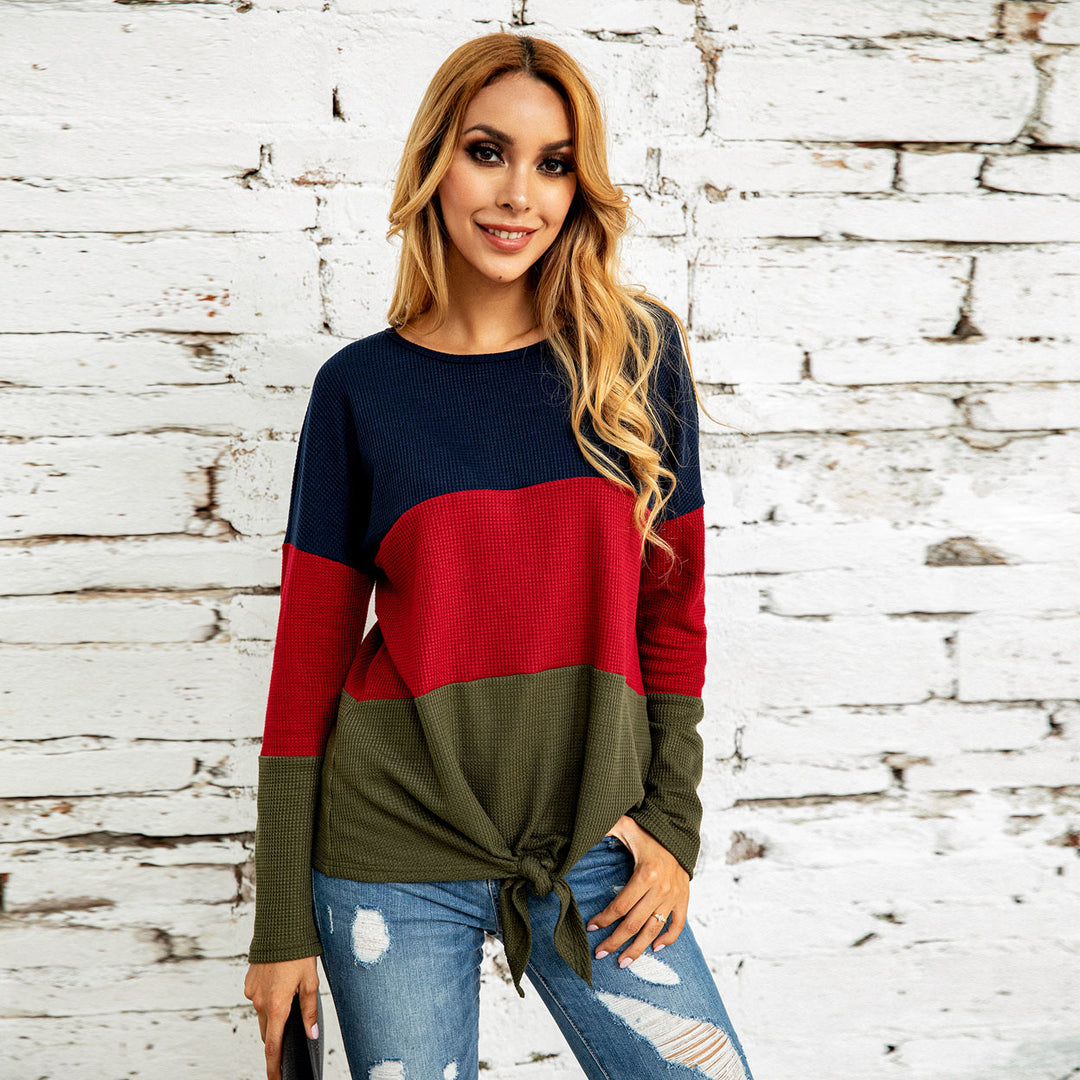 Color Block Round Neck Pullover Image 4