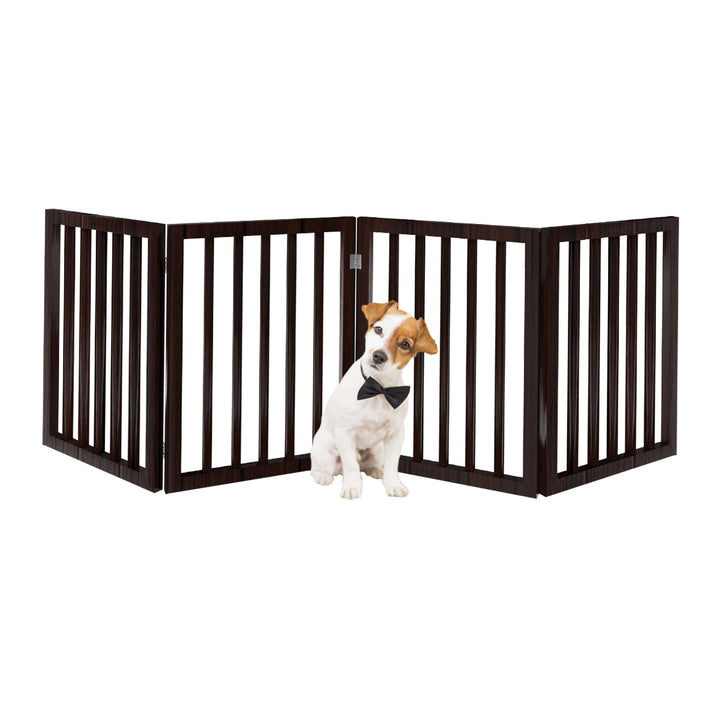 Freestanding Pet Gate Room Barrier for Dogs Wooden Indoor Folding Fence for Doorways 4 Panel Image 4