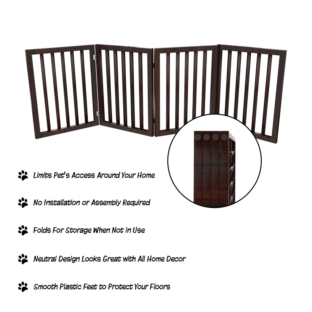 Wooden Freestanding Pet Gate 73 inch Indoor Folding Fence Brown Gray White 4 Panel Image 4