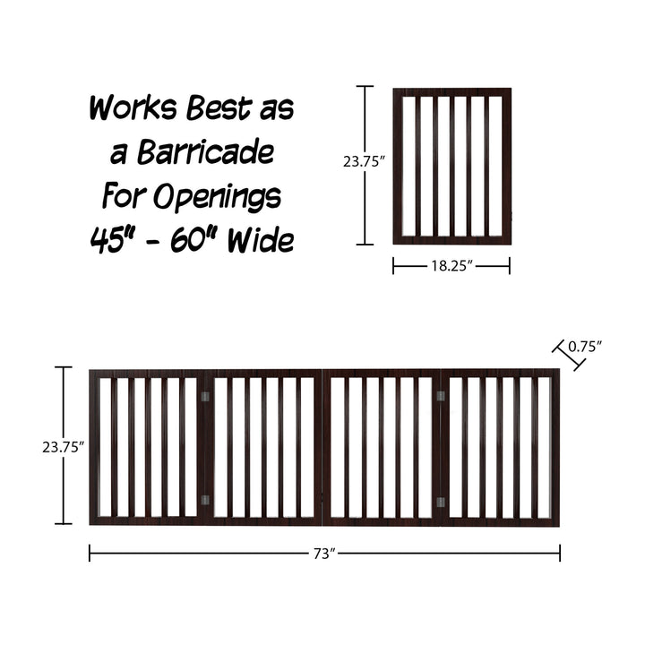 Wooden Freestanding Pet Gate 73 inch Indoor Folding Fence Brown Gray White 4 Panel Image 6