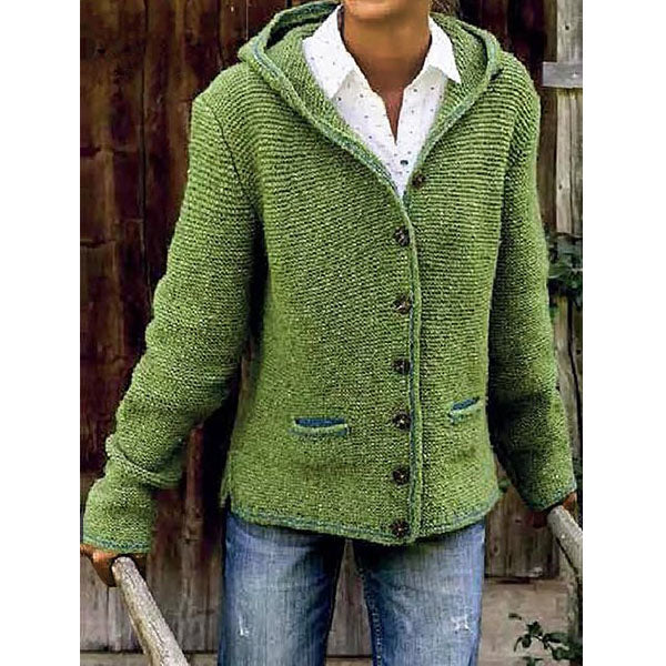 Hooded Long Sleeve Knitted Cardigan Sweater Outerwear Image 1