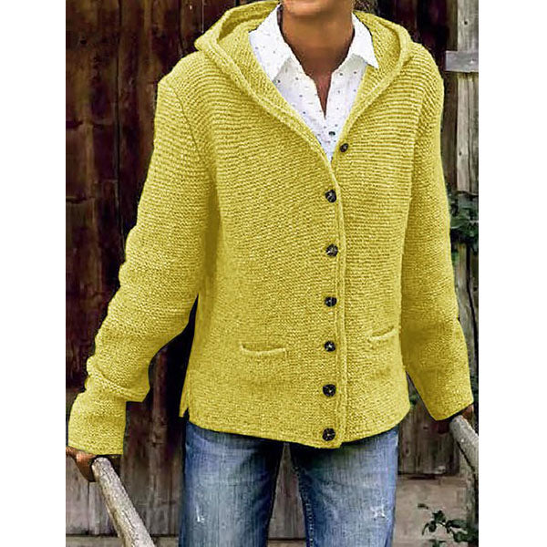 Hooded Long Sleeve Knitted Cardigan Sweater Outerwear Image 2