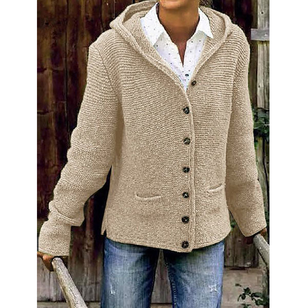 Hooded Long Sleeve Knitted Cardigan Sweater Outerwear Image 3