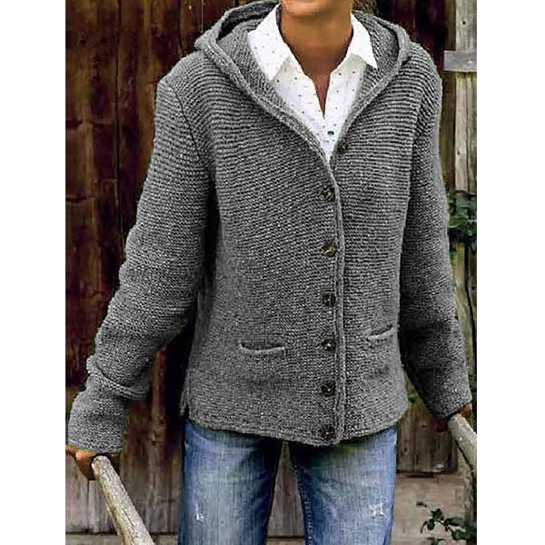 Hooded Long Sleeve Knitted Cardigan Sweater Outerwear Image 4