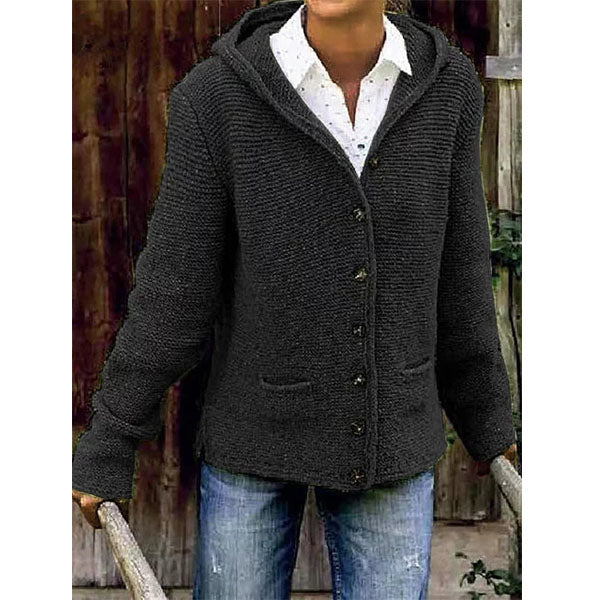 Hooded Long Sleeve Knitted Cardigan Sweater Outerwear Image 4